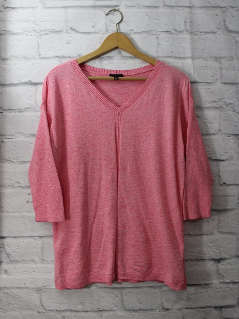 Talbots Large Petite Marled Bright Pink V Neck Half Sleeve Lightweight Knit Top